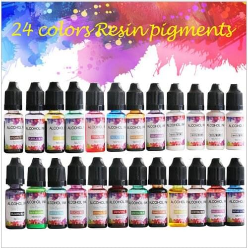 24 Color/Set 10ml Resin Pigment Kit Art Ink Alcohol Liquid Colorant Dye Ink Diffusion DIY UV Epoxy Resin Mold Jewelry Making