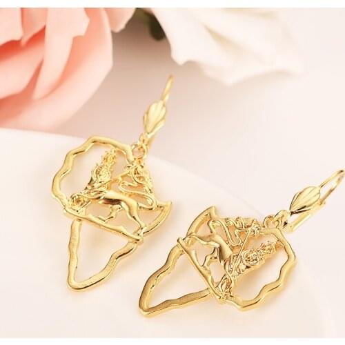 New gold map jewelry pendant wedding drop earring lion elephant Gold souvenir african Arab Jewelry Mom kid Gifts