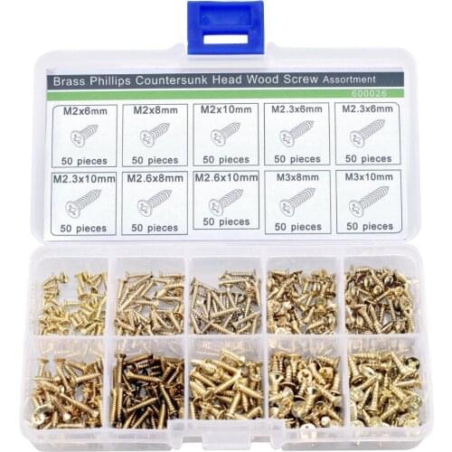 New 500 Piece Brass Plated Wood Screw Assortment self-tapping screws teeth mouth fast Muhe small metal screws
