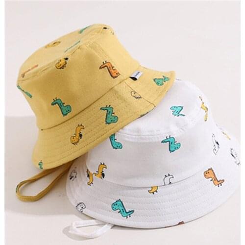Cartoon Dinosaur Print Children Bucket Hat Summer Girls Boys Sun Hat Kids Outdoor Fisherman Panama Cap