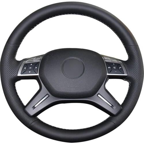 Hand-stitched Black Artificial Leather Custom Car Steering Wheel Cover for Mercedes-Benz GL350 ML350