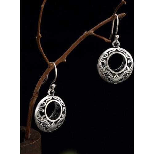 Silver, antique pattern, hollowed out, round lady, personality, all kinds of pure silver earrings, earrings wholesale