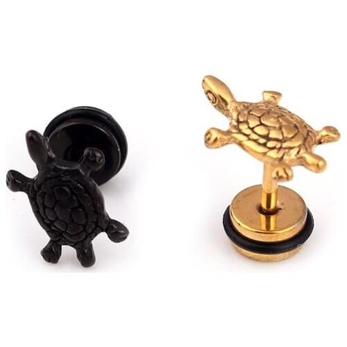 Alisouy 1 Pair Unisex earrings Cool Stainless Steel tortoise Turtle men women Ear Stud Earrings cute ear Plug jewelry