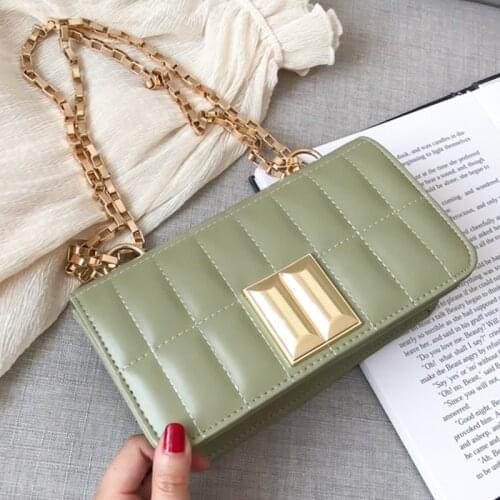 Chain PU Leather Shoulder Crossbody Bags For Women Small Womens Designer Solid Color Striped Handbag Female Travel Flap Bag