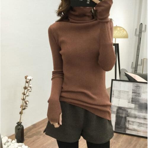 Turtleneck Sweater Womens Autumn And Winter Solid Color Striped Long-Sleeved Pullover All-Match Slim Pile Pile Collar Sweater