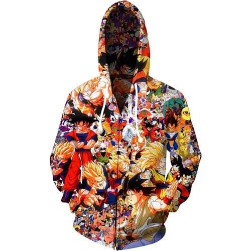 2020 New Autumn Winter 3D Printed Cartoon Goku Hoodies Long Sleeve Sweatshirt Zipper Brand Jacket Fashion Streetwear Men Hoodie