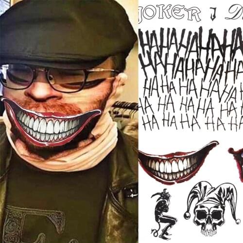 Big size Halloween Cosplay The Joker Temporary Tattoo Stickers Body Art Tattoos Face Arm Clown girl Task fake tattoo child party