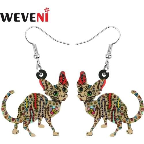 WEVENI Acrylic Canadian Hairless Cat Earrings Big Lovely Animal Dangle Drop Jewelry For Women Girls Kid Novelty Gift Accessories