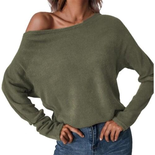 Women Fashion Casual Slash Collar Basic Blouse Long Sleeve Tee Shirt Solid Color Knitted Blouse for Streetwear Office Daily