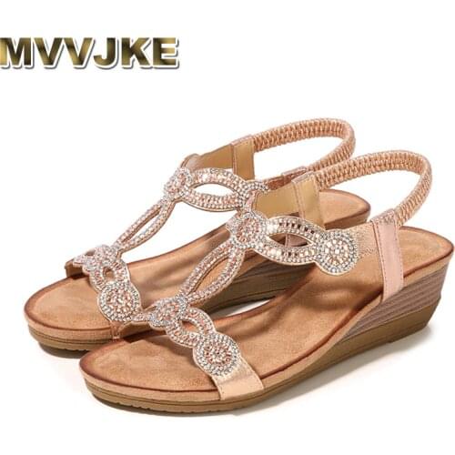 MVVJKESummer Shoes Woman Sandals 2019 Elastic Open Toe Women Crystal Ankle Strap Wedges Sandals High Heel Gladiator Sandalias