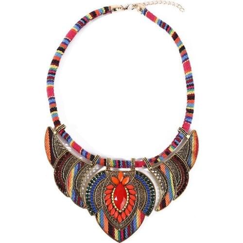 Trendy Bohemian Bead Choker Necklace Woman Ethnic Multicolor Exaggerate Leaf Chunky Chains Necklaces Fashion Collier Jewelry New
