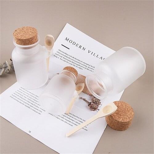 1 pcs 100g/200g/300g Empty Bath Salt Bottle Plastic Matte Cork Jar Women Mask Facial Container Refillable Bottle With Wood Spoon
