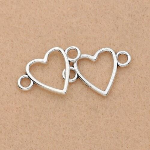 10pcs Antique Silver Plated 1-1 Heart Connectors for Jewelry Making Accessories DIY Jewelry Findings Handmade 24x16mm