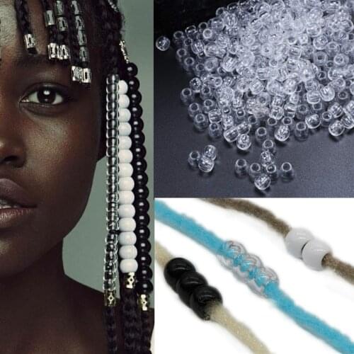 100pcs/pack 12mm Acrylic Transparent Hair Beads 5mm Big Hole Dreadlock Beads for Jumbo Braid Dreadlock Hair Accessories