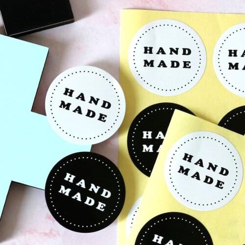 102pcs Round Handmade Sealing Sticker Black White Candy Cookie Bag Decor Gift Stickers Wedding Party DIY Packaging Labels