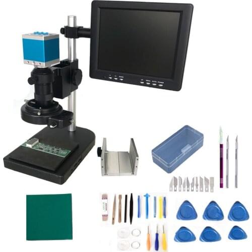 16MP CMOS HDMI USB Video Digital Microscope Camera 130X C-mount Lens LED Light 8" HD LCD Monitor phone openning tools kit