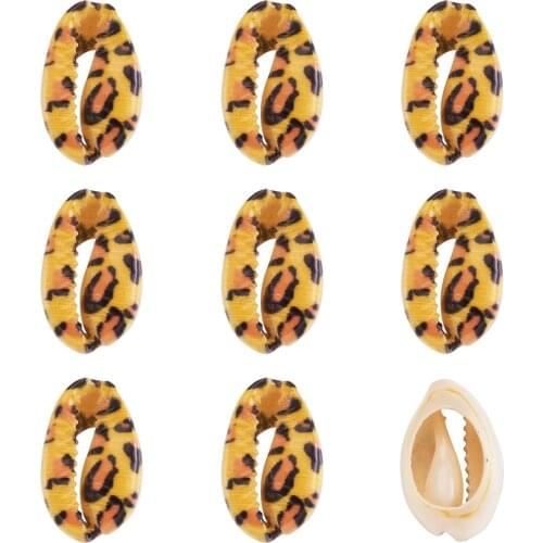 20pcs Printed Natural Cowrie Shell Beads Rainbow Flower Leopard Prints No Hole Shell Beads for Jewelry Diy Charm Bracelets