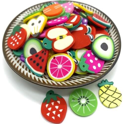 20Pcs/lot 20mm Mixed Fruits Beads Flakes Clay Beads Polymer Spacer Beads For Jewelry Making DIY Bracelet Hairpin #A89-24
