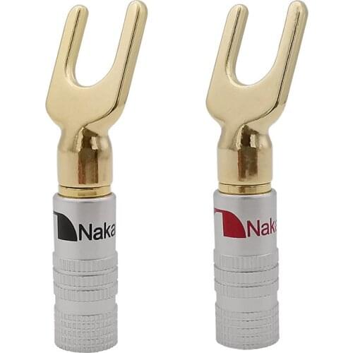 4pcs 4MM Banana Connector Y/U Type Plugs Speaker Audio Screw Fork Spade Wire Banana Connector Gold plated Powercon Binding post