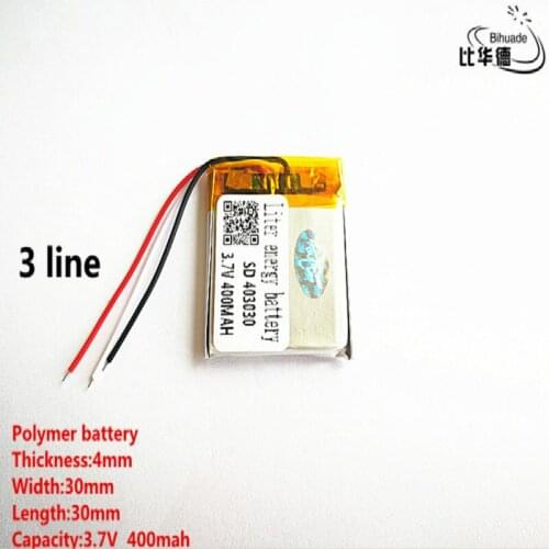 5pcs/lot 3 line Good Qulity 3.7V,400mAH,403030 Polymer lithium ion / Li-ion battery for TOY,POWER BANK,GPS,mp3,mp4