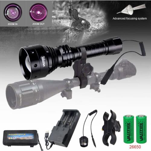 500yards 70mm Lens Zoomable Adjustable Infrared Flashlight Hunting Torch 940nm IR Night Vision illuminator Rifle Scope Charger