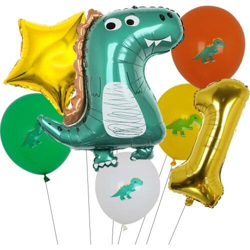 7pcs/lot 32inch Digital Foil Balloons Big Dinosaur Balloons Set Baby Shower Decoration Boy Kids First Birthday Party Supplies