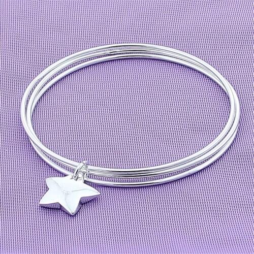 925 Sterling Silver Three Circle Star Bangle Bracelet For Woman Wedding Engagement Fashion Charm Party Jewelry Gift