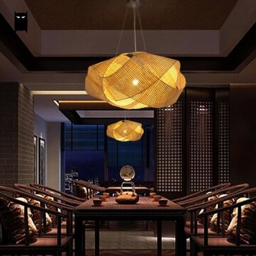 Bamboo Wicker Rattan Cloud Shade Pendant Light Fixture Japanese Tatami Hanging Ceiling Lamp Plafon Lustre Avize Luminaria Design