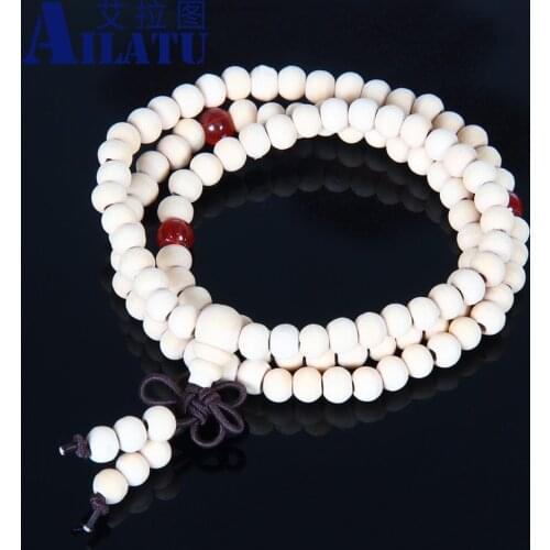 Ailatu Free Shipping Religious Jewelry 6 mm Buddhist Prayer Beads 108 White Wood Buddha Rosary Bracelet
