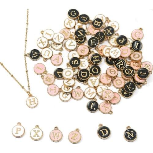 10pcs/lot 12mm Alphabet Letter Enamel Charms Handmade Beads Initial Pendants For Jewelry Making Handmade DIY Bracelet Earrings
