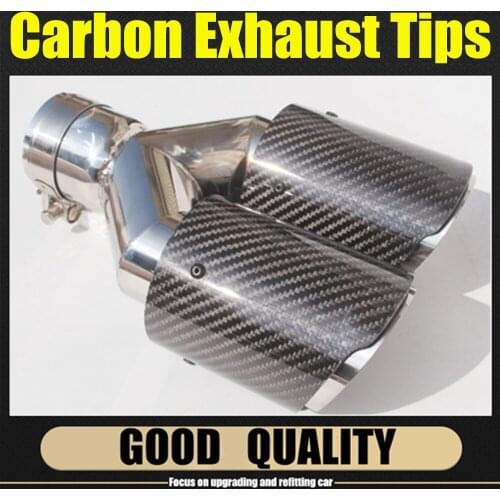 One Piece Y Style Glossy Carbon + 304 Stainless Steel Exhaust Dual tips Universal Car Exhaust Tips for BM-W for Benz
