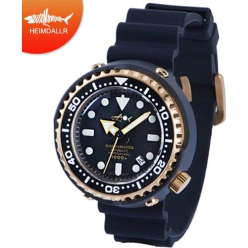 HEIMDALLR 1000M Mens Diver Watch Waterproof Golden Plated Black PVD Coated Case NH35A Automatic Watches Tuna Mechanical Watch