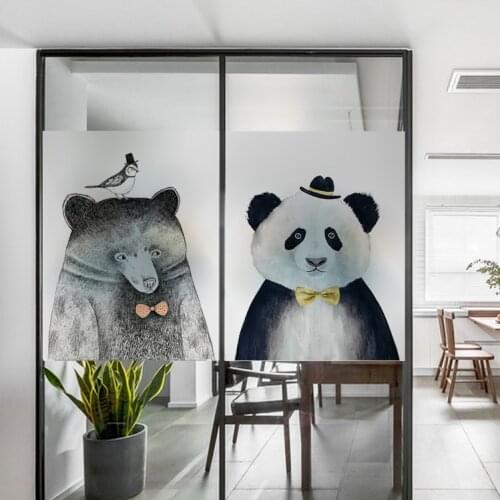Custom Size Decorative Glass Window Film Privacy Static Cling No Glue Stickers Zoo lion Home Decor Child Room YYKT2034