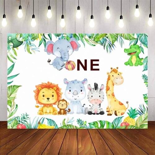 Safari party decoration supplies wild one jungle theme birthday party background for photo studio green leaves animlas custom