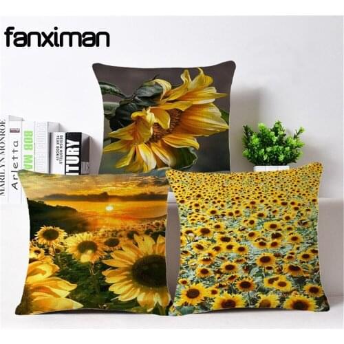 Fanximan Beautiful Sunflower Painting Printed Cushion Cover housse de coussin Floral Pillow Cases For Sofa Chair almofadas
