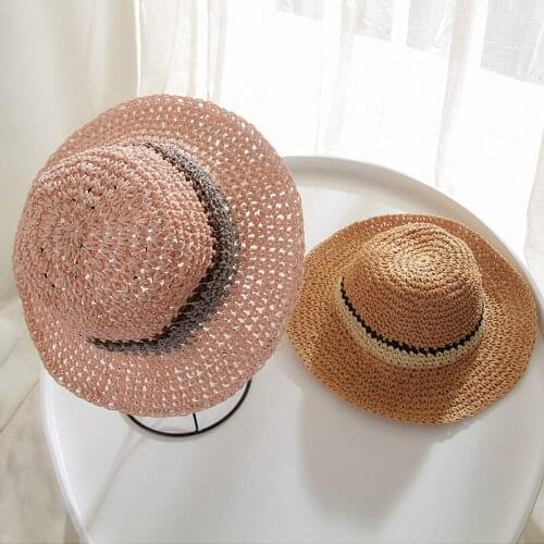 H7436 Childrens Straw Sunhat Spring Summer Sun Protection Casual Hat Kids Travel Beach Outdoor Sunshade Anti-UV Folding Sun Cap
