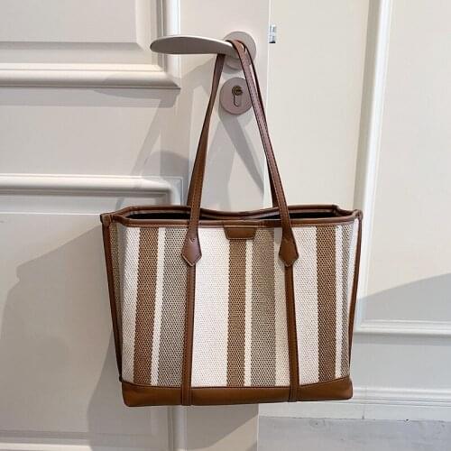 Canvas Tote Bag Women Shopper Bag Luxury Designer Handbag 2021 Fashion Casual Commuter Large Capacity Color Stripes Shoulder Bag