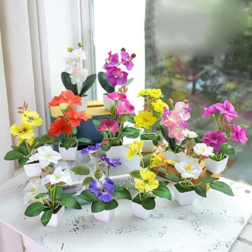 Artificial Flower Plant Vivid Simulation Flowers Plastic Pot Bonsai Home Hotel Garden Table Party Room Decoration with Pot