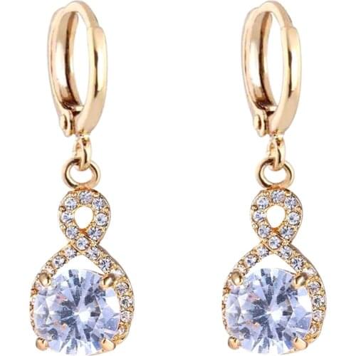 Exquisite Cubic Zircon Dangle Drop Earrings Rose Gold Silver Color Romantic Bridal Wedding Earrings Accessories Jewelry