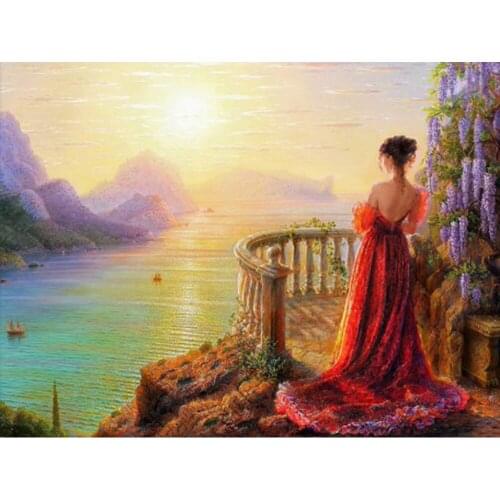 Canvas Size 5d Diamond Embroidery Mosaic Woman Wisteria Flower Diamond Painting Full Square/Round Portrait Lake Landscape DIY