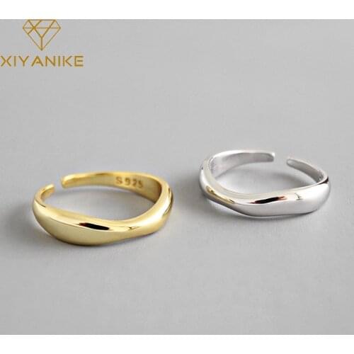 XIYANIKE 925 Sterling Silver Irregular Wave Rings Trendy Simple Geometric Handmade Jewelry for Women Couple Size 17mm Adjustable