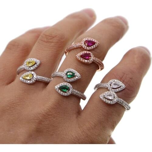 Water drop tear drop AAA cubic zirconia Open free size ring elegance Trendy cz jewelry