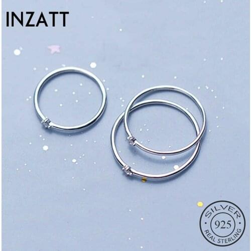 INZATT Real 925% Sterling Silver Minimalist Zircon Round Ring For Fashion Women Birthday Party Fine Jewelry Cute Accessories