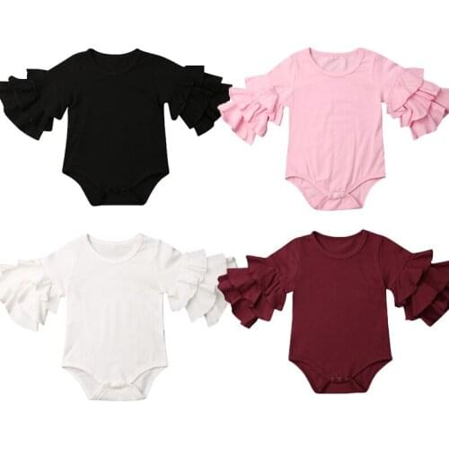 0-18M Cute Newborn Baby Girls Boys Bodysuits Clothes Ruffle Sleeves Solid Bodysuit Outfit Autumn