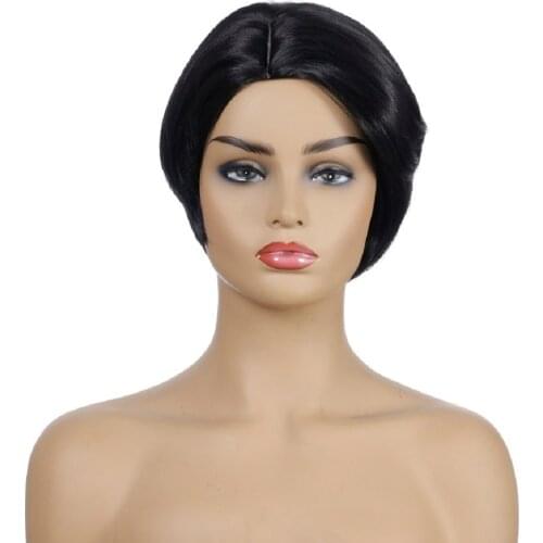 Short Black Straight Wig for White/Black Women Hair Wigs Heat Resistant Synthetic Wig Vintage Style Natural Fake Hair