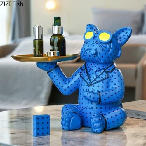 Creative Resin Dog Ornaments Candy Storage Tray Modern Home Living Room Desktop Animal Decoration Storage Tools Birthday Gifts