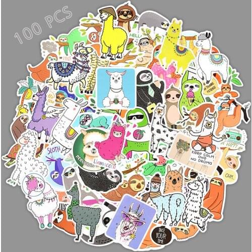 Cute Stickers for Kids Funny Sloths Alpaca Llama Kawaii Animal Stickers for Laptop Scrapbook Suitcase Vinyl Waterproof Sticker