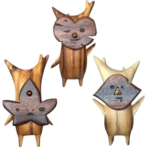 Cute Wood Table Ornament Home Office Decoration Hand-carved Figurine Child Toy Gift Crafts