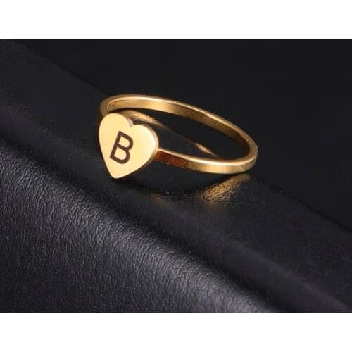 Cazador Simple Heart Custom Engraved Letter Rings Stainless Steel Personal Ring Anniversary Jewelry Gift for Lover Wholesale