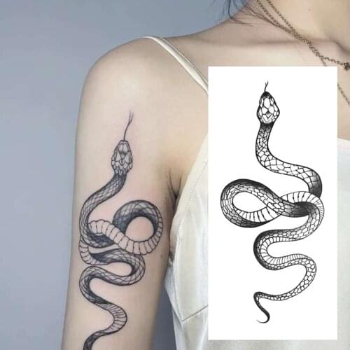 Fashion Temporary Tattoo Stickers for Women Men Black Snake Waterproof Fake Tattoo Waist Body Arm Dark Snake Tatoo Big Size Cool